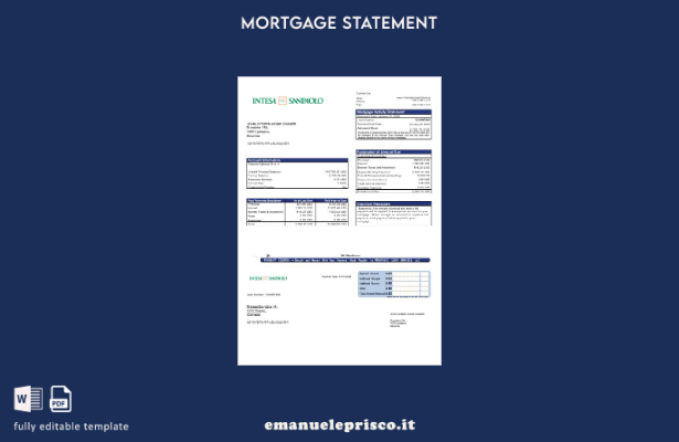 modello di estratto conto mutuo bancario Slovenia Intesa Sanpaolo in stile verif